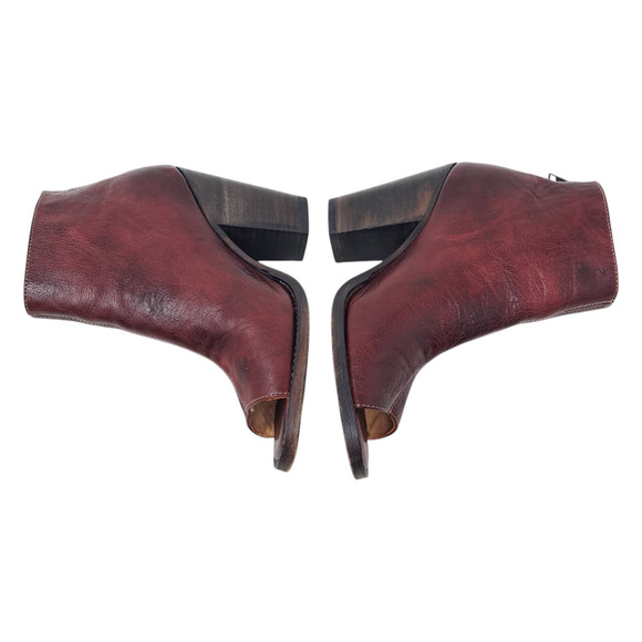 Bed Stu Onset Leather Boots Rustic Open Toe Ankle Booties Red Women's Size 8 - Picture 5 of 10